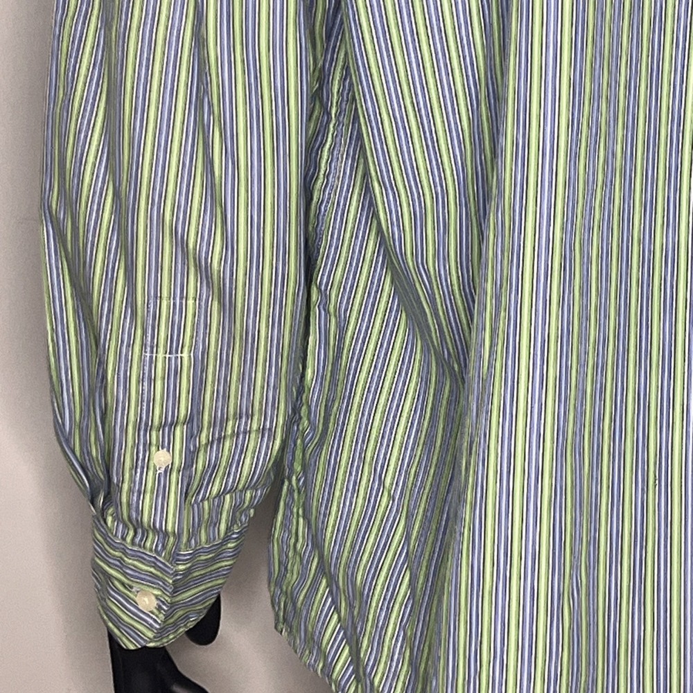 Chaps Men's XXL Easy Care Striped Button Down Shirt Long Sleeve Blue Green White - Picture 4 of 6